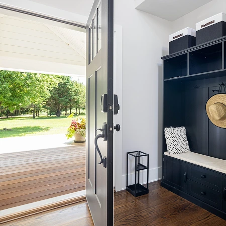 Wood flooring and white walls